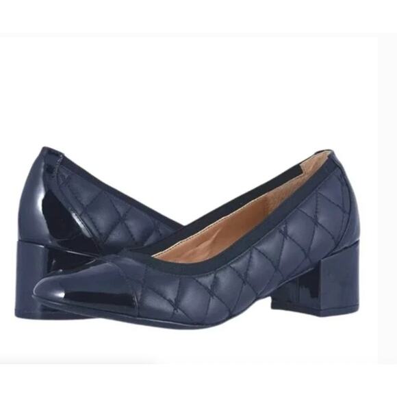 Vionic Olympia Ruby Blue Quilted Leather Block Heel Pumps size 8 - Picture 1 of 8